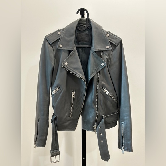 All Saints Jackets & Blazers - All saints blue leather balfern jacket size 0